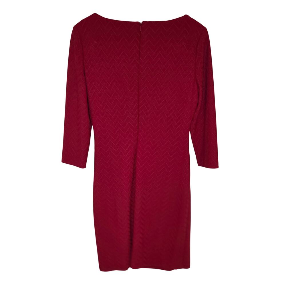 Lauren Raph Lauren Size 12 Red Boat NEck 3/4 Sleeve Ruched Sheath Dress - Picture 4 of 7